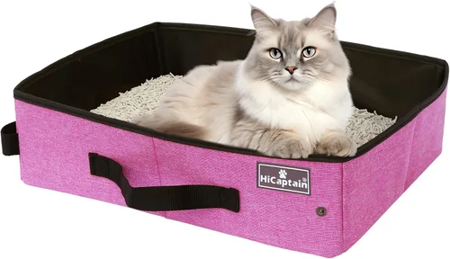 Vista 12 de Arenero portátil de viaje de HiCaptain con tapa, arenero plegable para gatos de viaje - A prueba de fugas, sin olor y resistente al agua. Ideal