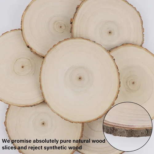 Vista 6 de Sancodee 8 piezas grandes de rodajas de madera sin acabar, tablas de madera de 6-7 pulgadas para centros de mesa, círculos de madera natural