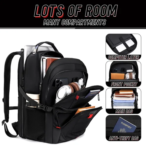Vista 4 de Z-MGKISS Mochila de viaje, mochila grande de viaje para laptop para hombres y mujeres con mochila comercial aprobada por la aerolínea TSA, Negro