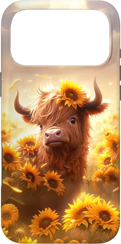 Vista 22 de Cute Scottish Highland Cow Sunflower Western Country Farm Case for iPhone 16