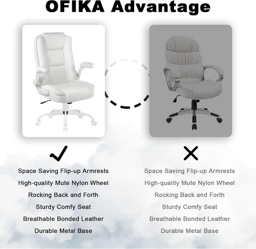 Vista 5 de OFIKA Silla de escritorio de oficina de cuero, silla de oficina ergonómica con soporte lumbar, silla de computadora, silla ejecutiva de cuero