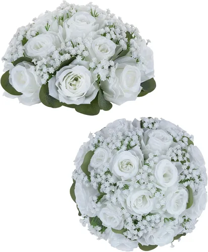 Vista 10 de BLOSMON Bolas de Flores Falsas Centros de Mesa de Boda 2 Piezas Rosa Carmesí Respiración de Bebé Flores Artificiales Piezas Centrales Decoración