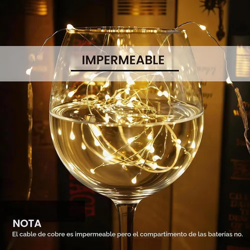 Vista 5 de Paquete de 3 luces LED recargables de 10 pies, 30 luces LED, 4 modos de iluminación estrellada de Navidad de alambre de cobre, impermeable, micro
