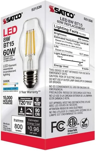 Vista 8 de Satco 6Pk 8w BT15 LED 5000K base mediana regulable - 60w equiv