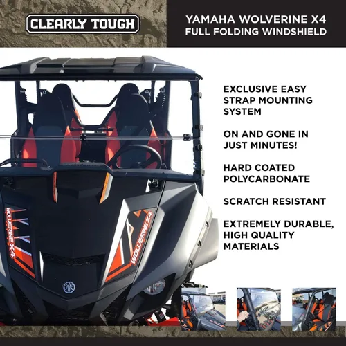 Vista 2 de Wolverine - Parabrisas plegable completo X4 / X2 de Clearly Tough Para modelos 2018-2020 Resistente a los arañazos Policarbonato de alta