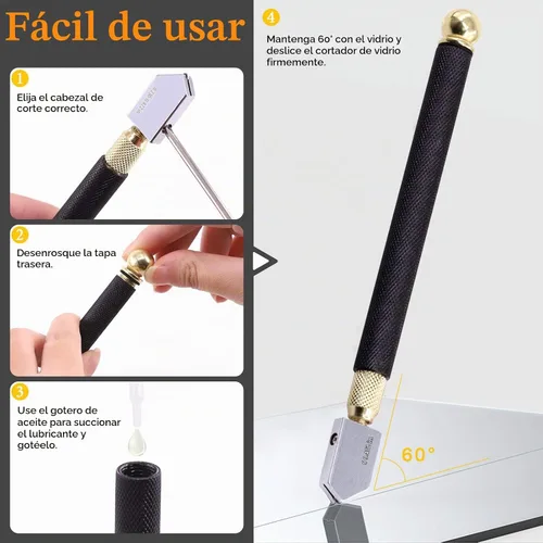 Vista 6 de Juego de 3 alicates de vidrio de alta calidad y cortador de clase, herramienta de corte de vidrio resistente con punta de goma, funciona muy bien
