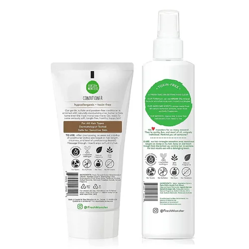 Vista 2 de Fresh Monster Paquete desenredante de cabello para niños, desenredante de 8.5 onzas y acondicionador de 6 onzas, sin toxinas, hipoalergénico