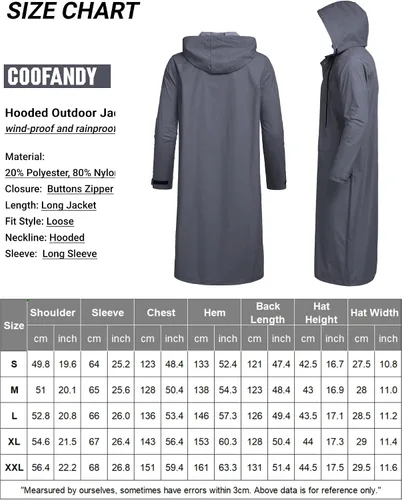 Vista 6 de COOFANDY Chaqueta impermeable para hombre con capucha, impermeable, ligera, activa, larga