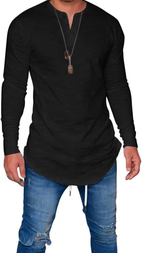 Vista 2 de Camiseta de manga larga para hombre con dobladillo curvo y dobladillo curvo
