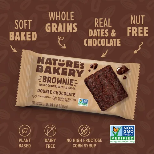 Vista 4 de Nature’s Bakery Barras de Brownie Doble Chocolate, Granos Integrales, Dátiles y Cacao, a Base de Plantas, Sin Lácteos, Barra de Snack, 6