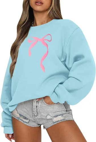 Vista 22 de Sudadera casual de manga larga para mujer, cuello redondo, ajuste holgado, tallas S-3XL