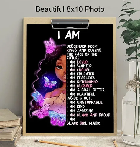Vista 4 de Arte de pared y decoración de niña afroamericana – I Am Black Girl Magic – Arte negro – Afirmaciones positivas inspiradoras – Citas positivas