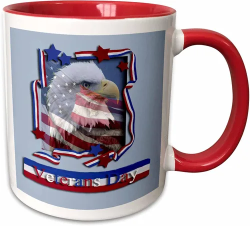 Vista 7 de 3dRose Veterans Day Patriotic Eagle 11oz Two-Tone Black Mug