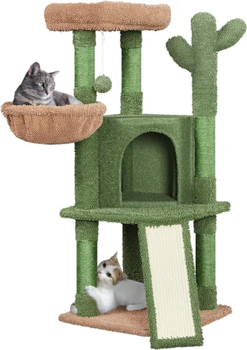 Vista 10 de Yaheetech Árbol de Cactus para Gatos, Torre de Gato de 42 Pulgadas para Gatos de Interior, Condominio para Gatitos de Múltiples Niveles con Poste