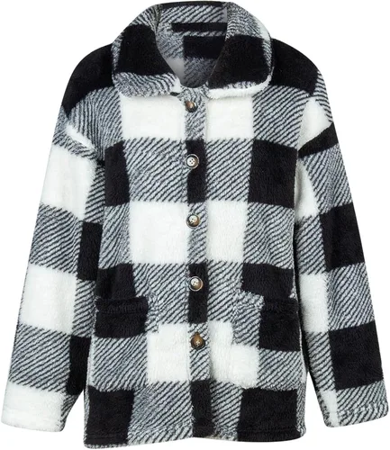 Vista 3 de TREBIN Chaquetas de franela para mujer, casual, cómoda, corta, de lana de cordero, chaqueta de lluvia para mujer