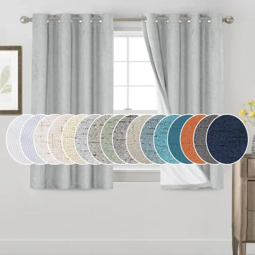 Vista 87 de Cortinas con textura de lino 100% opacas de 64 pulgadas de largo, juego de 2 paneles de cortinas de lino opacas con forro aislante térmico que Arena