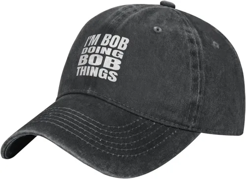 Vista 11 de Gorra de béisbol con texto en inglés "I'm Bob Doing Bob Things Distressed Dad", gorra de béisbol para hombre de los años 90, de mezclilla lavada