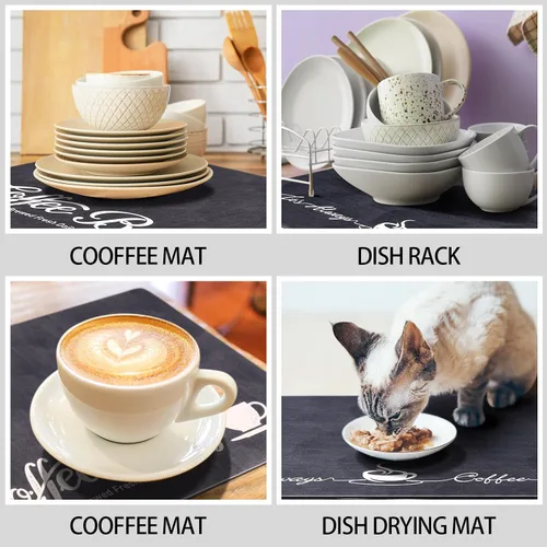 Vista 6 de 2 tapetes para cafetera, 16 x 24 pulgadas, lavables, accesorios para cafetera, absorbente de manchas, tapete de encimera de cocina para encimeras
