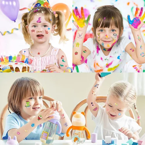Vista 3 de Aresvns Paquete económico de tatuajes temporales para niños, más de 1000 piezas de tatuajes falsos lindos para niños y niñas, suministros de fiesta