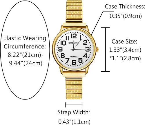 Vista 5 de JewelryWe Reloj analógico Easy Reader para mujer, chapado en oro, plata, banda elástica