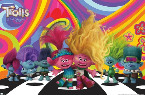 Vista 9 de Trends International Trolls Band Together (2023) - Universe Wall Poster, 22.4L x 14.7W, Barnwood Framed Version