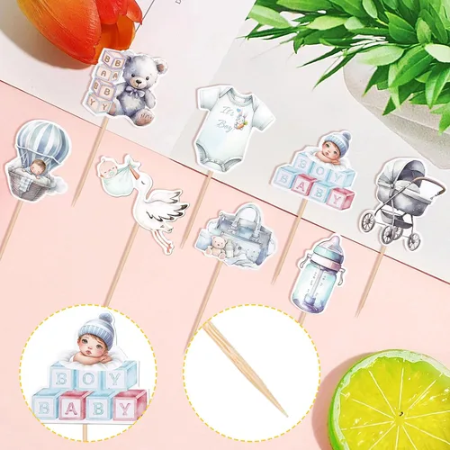 Vista 3 de 40 PIEZAS Oh Baby Cupcake Toppers Cisne Chupete Mameluco Carrito de Bebé Oso Niña Cupcake Picks Es un Niño Decoraciones de Baby Shower para Niños