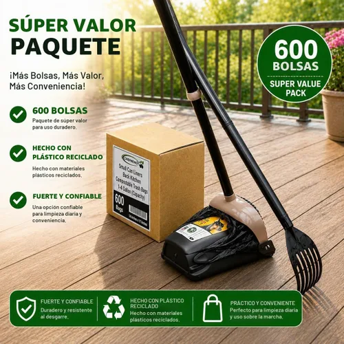 Vista 7 de Bolsa de plástico negra para camisetas (600 quilates) bolsas de basura para perros compatibles con Arm & Hammer giratorio Bin y rastrillo recogedor