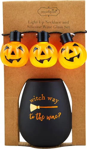 Vista 5 de Mud Pie Juego de copas de vino de Halloween iluminadas, aquí para los abucheos, 3" x 3 1/2