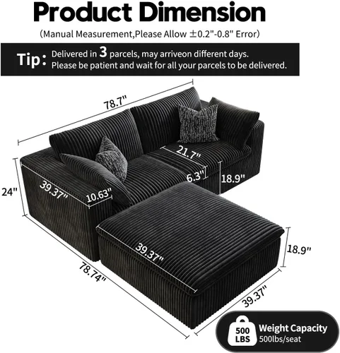 Vista 2 de LoveSeat Cloud Couch Sofá Seccional Modular para Sala de Estar, Sofá Moderno con Asiento Profundo, Sofá de 2 Plazas Sin Huesos con Otomana, Cómodos
