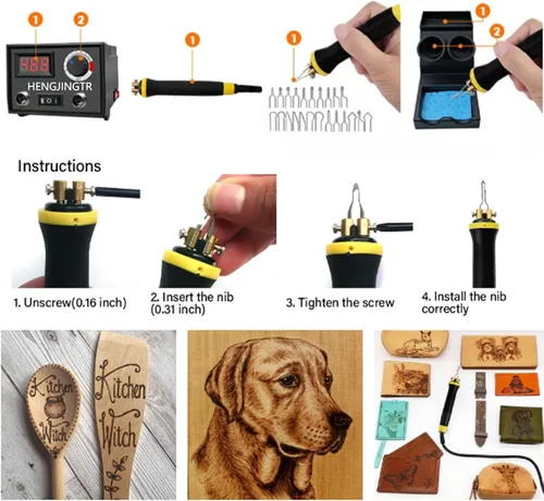 Vista 7 de Máquina de pirografía Quemador de madera de temperatura ajustable, juego de herramientas de pirografía de madera para pirografía de quema de madera