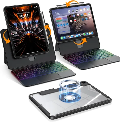 Vista 19 de Blosomeet Magnetic iPad A16 11th/10th Generation Case with Keyboard, Clear Splitfolio Detachable Cover, Up-Down Liftable, Adjustable Stand, 7