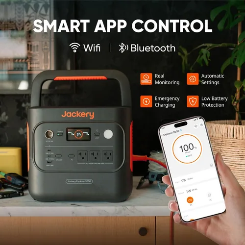 Vista 8 de Jackery Explorer 2000 v2 Estación de Energía Portátil, Batería de Respaldo Doméstica LiFePO4 de 2042Wh, Generador Solar de 2200W, Carga Rápida USB-C