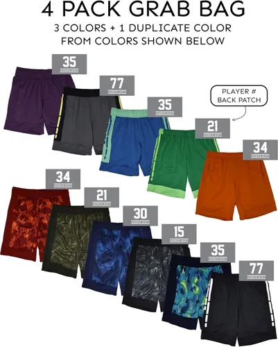 Vista 29 de Andrew Scott Pantalones cortos deportivos de baloncesto para niños con rendimiento activo y estilo de malla, varios paquetes