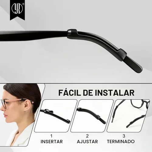 Vista 5 de YR Lentes de silicona suave, retenedores de manga, antideslizantes, elásticos y cómodos, para anteojos, lentes de lectura, 10 pares, color negro