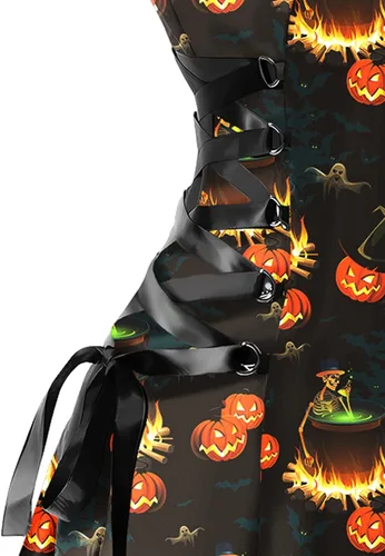 Vista 5 de J&DHUASHA Vestido de Halloween para mujer, gótico, de cintura alta, sin espalda, tirantes delgados, cremallera media, vestido de fiesta de Halloween