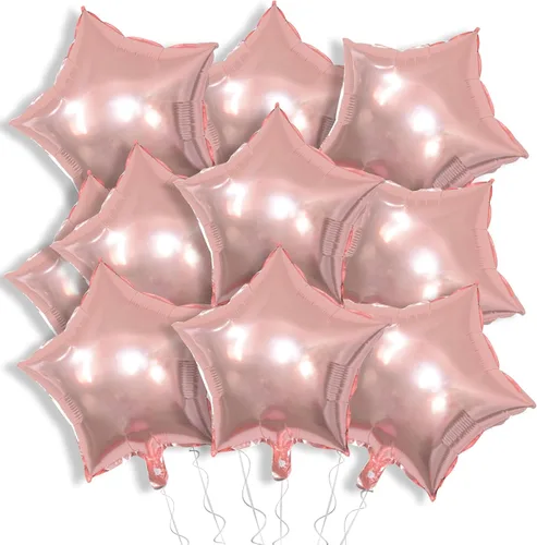 Vista 16 de Globos de papel de aluminio con forma de estrella de arena beige, marrón y blanco, 10 globos de Mylar en forma de estrellas de 18 pulgadas