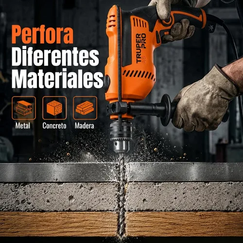 Vista 3 de Truper Taladro de martillo rotatorio profesional de 1/2" 700W, 110V, 5A, naranja