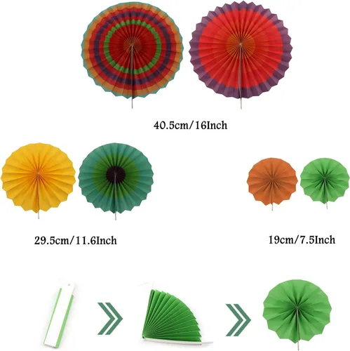 Vista 4 de ZERODECO Decoraciones de fiesta, pancarta multicolor para fiestas, abanicos de papel, guirnaldas, guirnaldas, festivales, remolinos temáticos