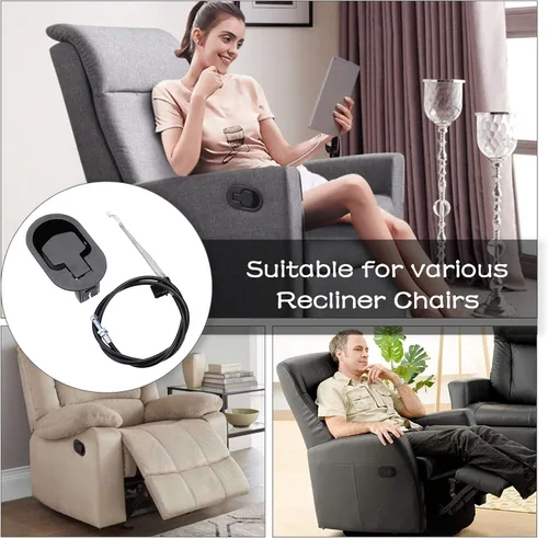 Vista 5 de 2 juegos de piezas de repuesto para sillón reclinable, mango reclinable de metal, cable de liberación para Ashley y la mayoría de sofás reclinables