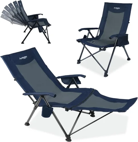 Vista 16 de Silla de camping reclinable para adultos, resistente, sillas reclinables plegables con respaldo alto ajustable de 6 posiciones, sillas de patio