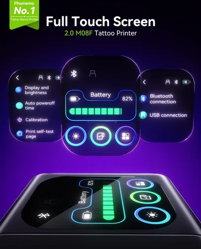 Vista 2 de Phomemo M08F Plus - Impresora de plantillas de tatuaje con pantalla táctil, Bluetooth, térmica with 10Pcs Premium Transfer Paper, Compatible with