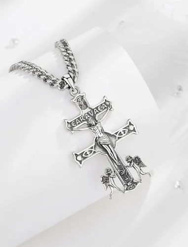 Vista 2 de INFUSEU Regalos religiosos únicos para hombres y mujeres, collares con colgante de San Miguel, San Cristóbal, San Benito, Virgen María