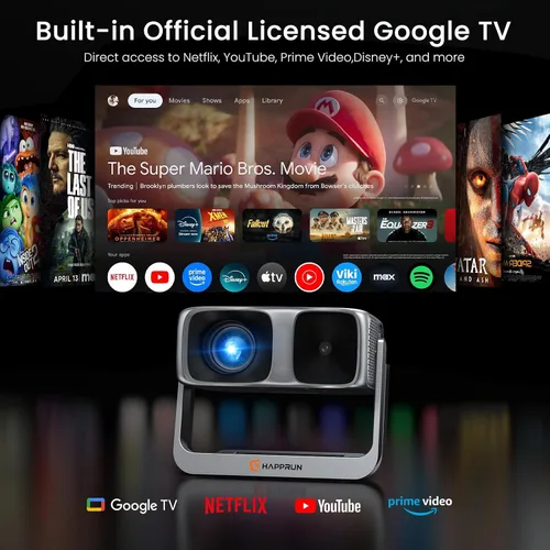 Vista 10 de HAPPRUN Proyector de película inteligente incorporado de Google TV de 2500 Gris espacial