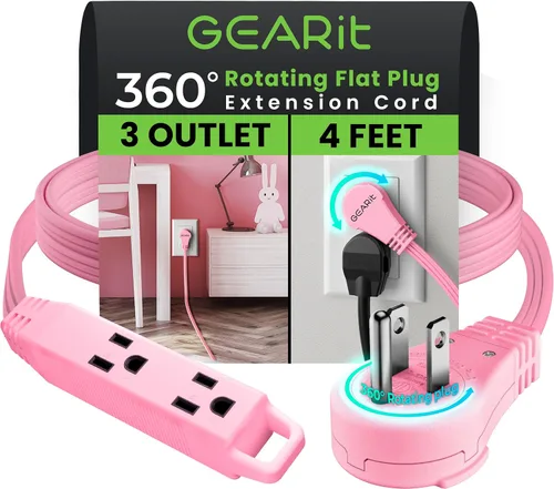 Vista 42 de GEARit Cable de extensión de enchufe plano giratorio de 360° de 3 pies, cable de alimentación de perfil bajo de 3 salidas, ahorro de espacio