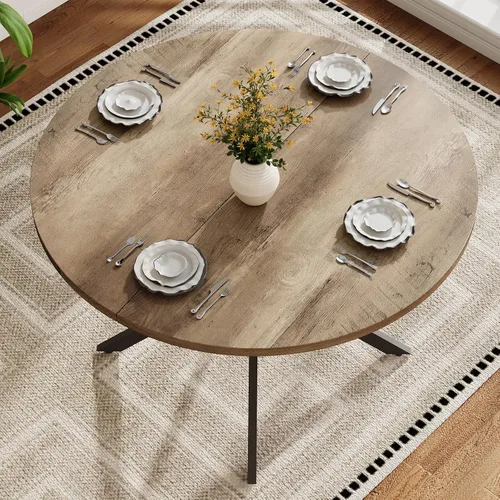 Vista 3 de Vantic Mesa de comedor redonda de 47 pulgadas para 4-6 personas, mesa de cocina de madera de granja para espacios pequeños, mesa de comedor circular