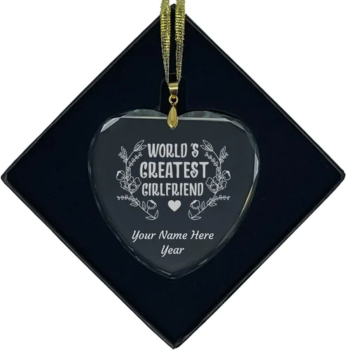 Vista 6 de LaserGram Personalized Glass Christmas Ornament, World's Greatest Girlfriend, Custom Laser Engraved Gift Idea (Diamond Shape)