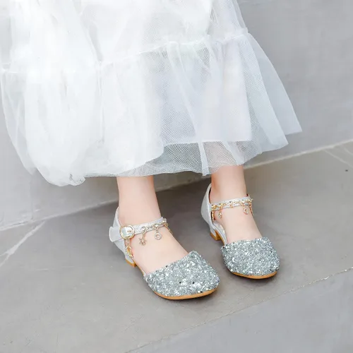 Vista 2 de Furdeour Girls Sandals Glittler Bow Dress Shoes Princess Crystal High Heels Party Wedding Flower Girls Shoes for Kid Toddler