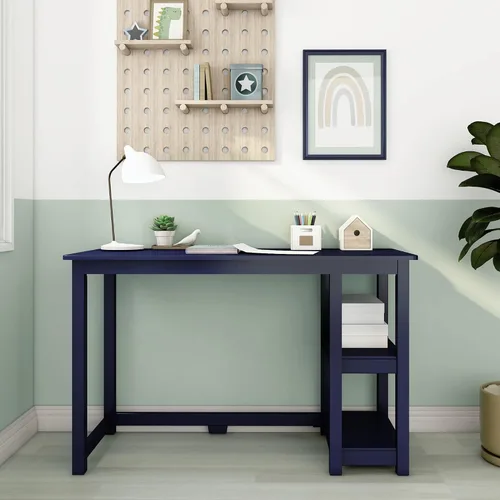 Vista 3 de Max & Lily Escritorio de madera maciza con estantes, 47 pulgadas, azul