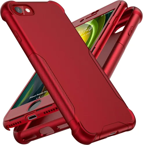 Vista 9 de ORETech Funda diseñada para iPhone 13 Mini con 2 protectores de pantalla de vidrio templado, textura de fibra de carbono policarbonato duro