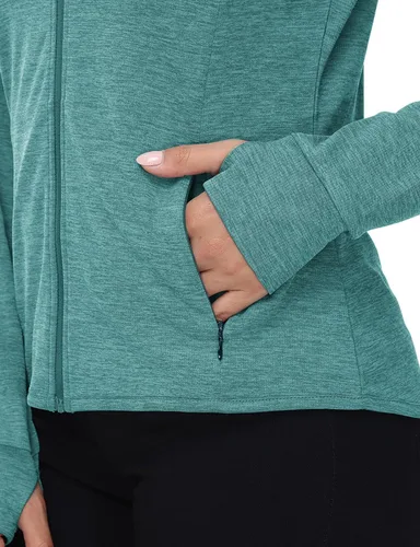 Vista 56 de TBMPOY Chaquetas con capucha y protección solar UPF 50+ para mujer, ligeras, de manga larga, para senderismo, exteriores, con cremallera completa